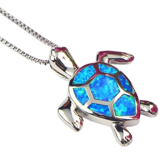 Fashion Jewelry Jewelry - Blue Opal Turtle Pendant Necklace 925 Silver